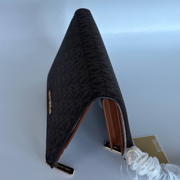 NWT Michael Kors Jet Set Travel Double Zip Large Phone Wallet MK Brown/Luggage - Picture 6 of 11